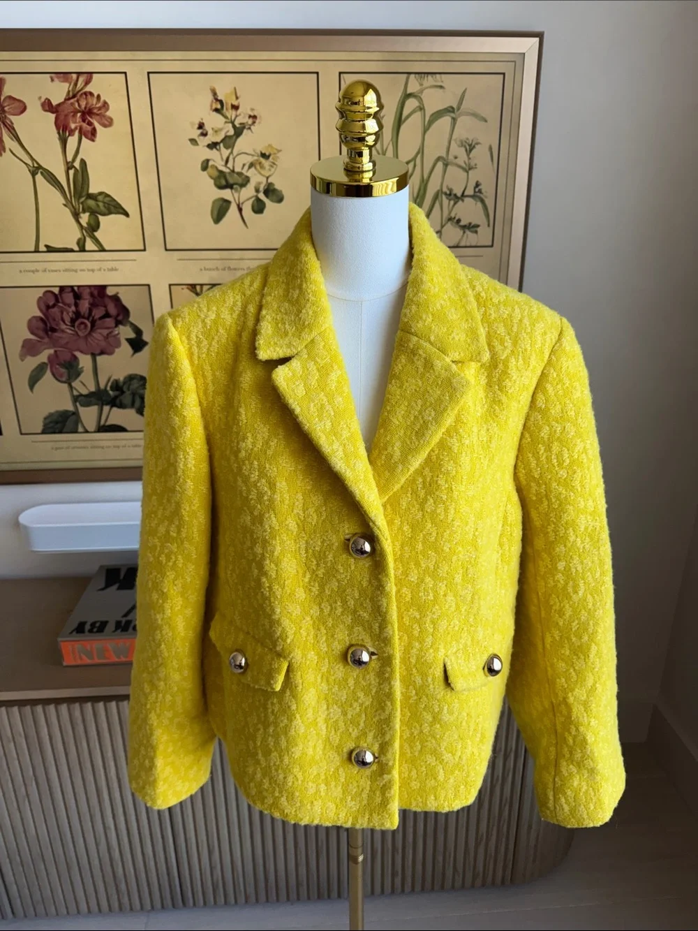 Kate Spade Tonal Leopard Textured Blazer Jacket Chartreuse Yellow Size 16